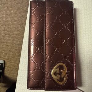 Authentic Gucci guccissma Merlot burgundy long wallet
